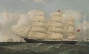 A Three-master Passing Dover by Frederick Tudgay