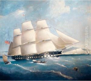 An Inward Bound East Indiaman Off Dover Wearing The Richard Green Houseflag