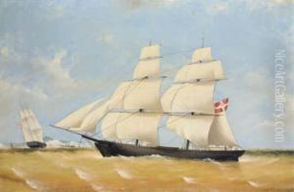 A Danish Brig In Two Positions Off Dover With The Channel Packetgoing In - view 1