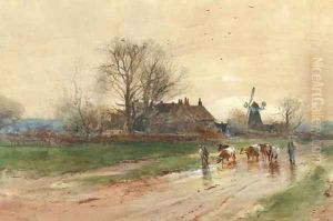 Droving cattle on a rural path