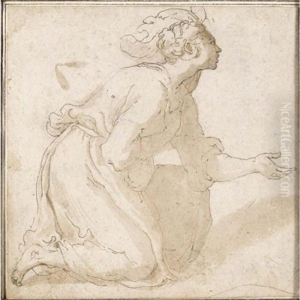 Study Of A Kneeling Woman, Seen In Profile To The Right - view 1