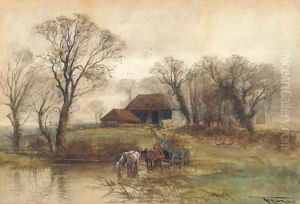 A horse-drawn cart crossing a ford