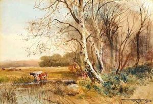 Cattle watering by Henry Charles Fox