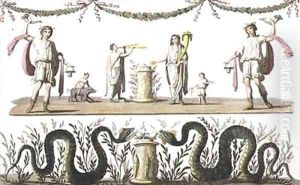 Frescoes from the lararium of a private house at Pompeii by Paolo Fumagalli