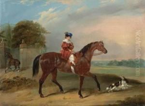 A Child On A Bay Horse With A Spaniel Outside The Grounds Of Anestate by Francis Calcraft Turner