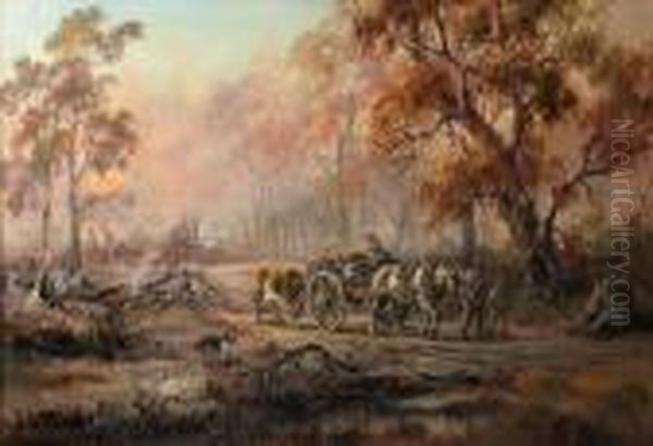 A Family Group Travelling Through A Wood - view 1