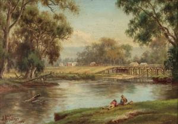 Central Victorian River Landscape With Bridge - view 1