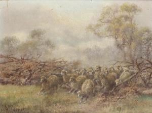A Flock Crossing A Ford; The Broken Fence, A Pair by James Alfred Turner