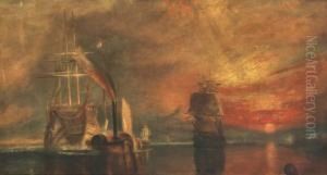 A Harbour Scene With Sailing Boats And Steam Vessel