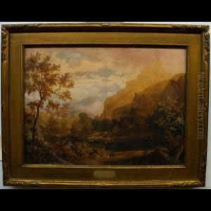 Italianate Landscape With Sheep Herder by William Turner