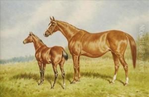 'mrs. Fenley' With Her Foal By 'tiber' by William Eddowes Turner