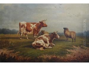 Cattle And Sheep In A Meadow by William Eddowes Turner