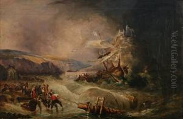 Coastal Landscape With Figures In A Boat Rescuing People From A Wreck - view 1