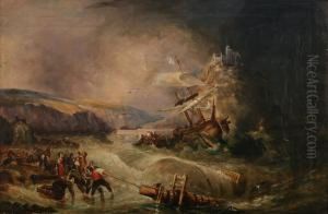 Coastal Landscape With Figures In A Boat Rescuing People From A Wreck