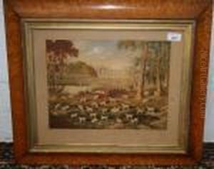 Hounds In Woodland With Rayland Castle by William Eddowes Turner