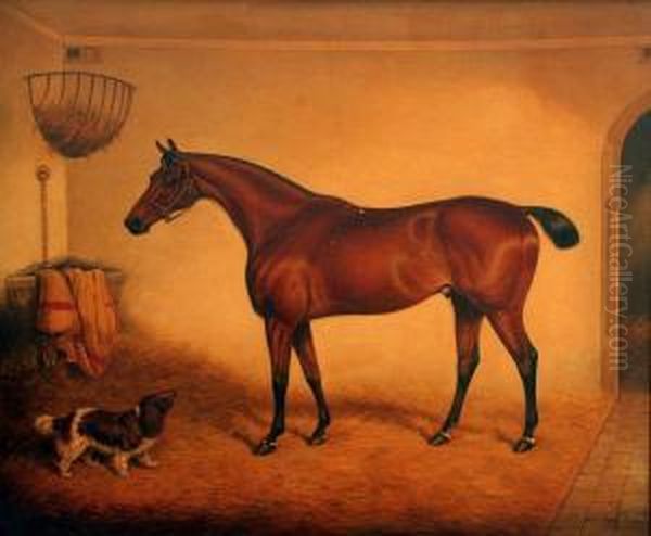 Horse And Spaniel In A Stable Interior - view 1