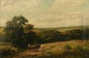 Countryside Landscape With Figures, Horses And Carriage