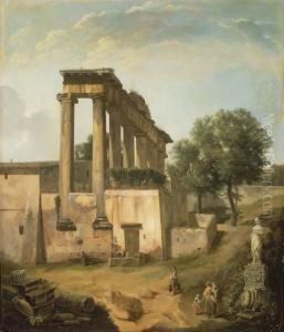 Vue Du Temple De Jupiter A Rome Avec Des Personnages by Lancelot Theodore Turpin De Crisse