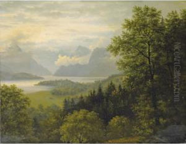 Bords De Lac , Probablement Le 
Lac De Lucerne [ ; By The Lake , Probably Lucerne Switzerland; Oil On 
Paper Laid Down On Canvas ; Dated 1816 ; Inscribed On The Reserve] - view 1