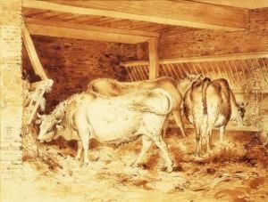 Boeufs A L'etable by Lancelot Theodore Turpin De Crisse