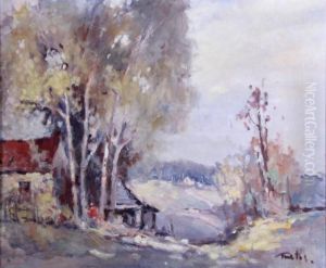 Depicting Rural Homestead With Figure Depicting Rural Homestead With Figure