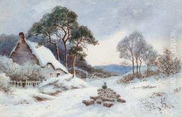 A Shepherd And His Flock In A Snowy Landscape - view 1