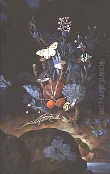 Woodland Scene with Flowers Lizards Snake and Insects - view 1