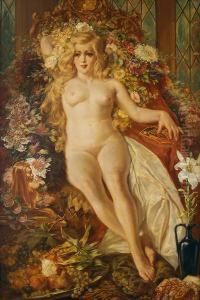 Desnudo Femenino Con Flores Yfrutas.