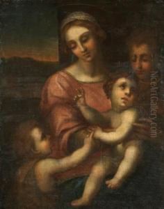 Madonna And Child With Saint John And Another Saint by Domenico Puligo