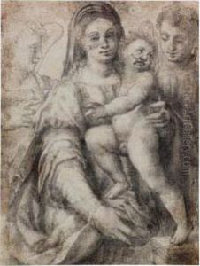 The Madonna And Child And Two Angels by Domenico Puligo