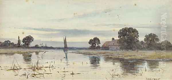 A wherry on the river at twilight - view 1