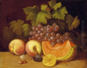 Still Life Of Fruit With Grapes And Melon by Ferenc Ujhazy