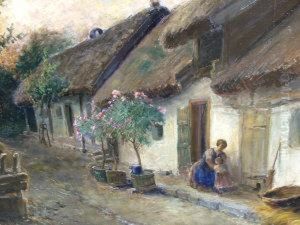 Hungarian, -- Mother And Child By A Cottage Door by Ignac Ujvary