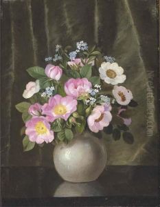 Summer Flowers In A Grey Vase On Polished Table Summer Flowers In A Grey Vase On Polished Table