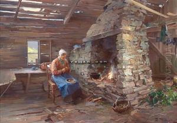Kvinne I Interior Olje Pa Lerret - view 1