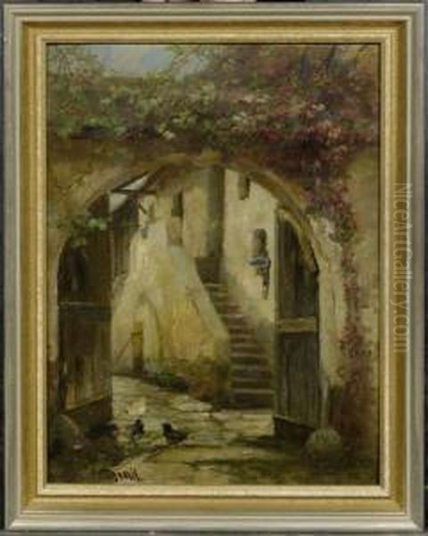 Pair Of Paintings: Chickens In A Courtyard - view 1