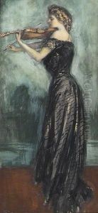 Illustration: Standing Woman Violinist. by Clarence Frederick Underwood