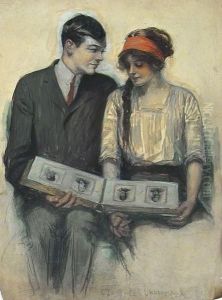 Magazine Cover: Young Couple Looking At Photo Album.