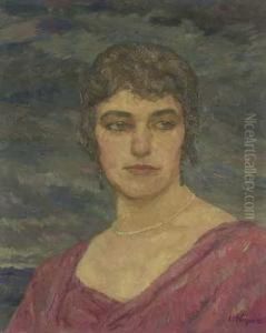 Portrait Einer Dame Mit Perlencollier Und Rotem Kleid
