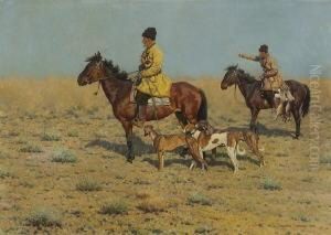 Zwei Steppenreiter Mit
 Jagdhunden.