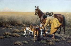 Steppenreiter Mit Windhunden In
Weiter Landschaft. by Hugo Ungewitter