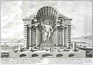 Statue of Olympian Zeus made by Phidias in gold and ivory drawn after Pausaniass exact description by Johann Bernhard Fischer von Erlach