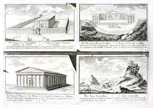 Views of four Classical Buildings The Temple of Olympian Zeus the Theatre of Dionysus in Athens the Temple of Athena in Athens and a Temple in Corinth by Johann Bernhard Fischer von Erlach
