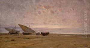 Barcas En La Playa by Modesto Urgell y Inglada