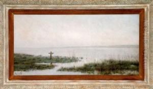 Paisaje Con Lago Y Cruz by Modesto Urgell y Inglada