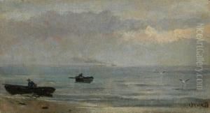 Marina Con Barcas Y Gaviotas. by Modesto Urgell y Inglada