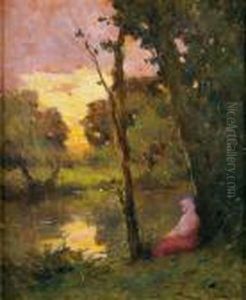 Joven Ante Un Lago by Modesto Urgell y Inglada