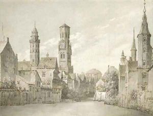 Two views of Bruges, Belgium by Joseph Farington