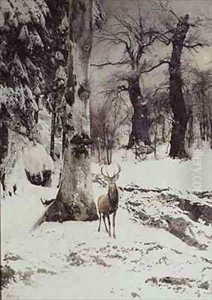 A Stag in a Snowy Wood - view 1