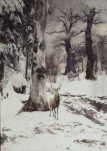 A Stag in a Snowy Wood by Ludwig Fromme